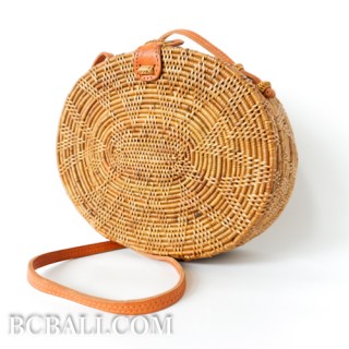 Bali circle oval rattan handbags motif star oval design leather handle 